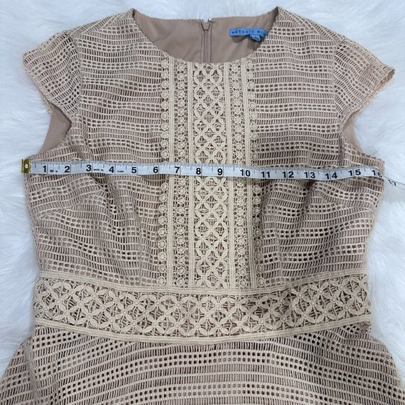 Antonio Melani Dress Mini Fit Flare Tan Lace Crochet Boho Neutral Sz 4 #6290M638 - Picture 4 of 10